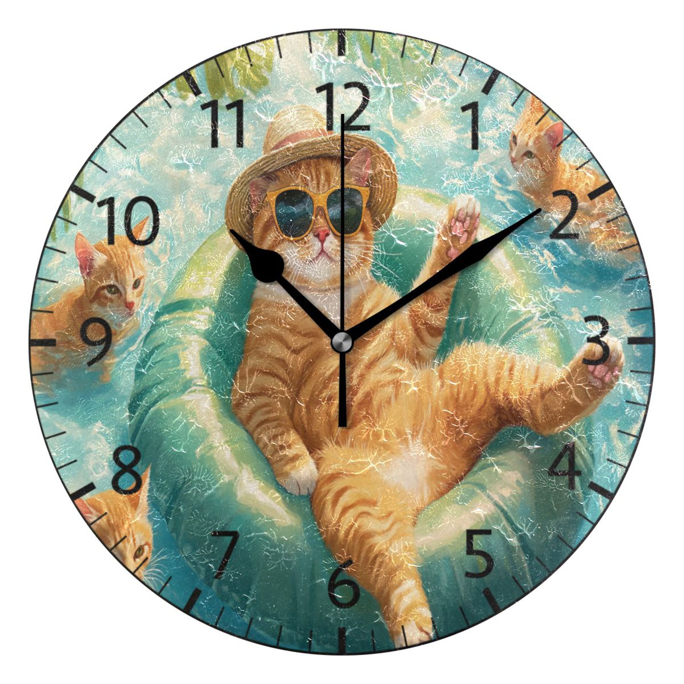 Rustic Cat Clock YAZAOO Decorative Wall Clock Size:25cm Cats Relaxing in The Water ...
