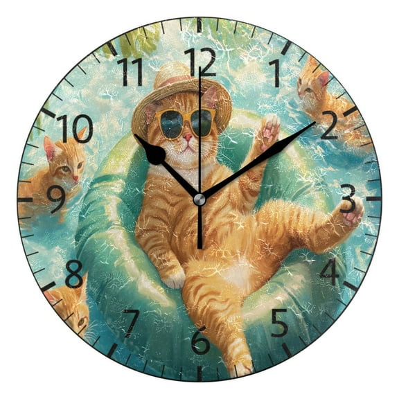 YAZAOO Decorative Wall Clock Size:25cm Cats Relaxing in The Water Design Pattern Clock