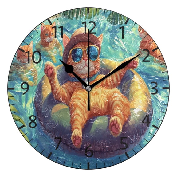 YAZAOO Decorative Wall Clock Size:25cm Cats Swimming Design Pattern Clock