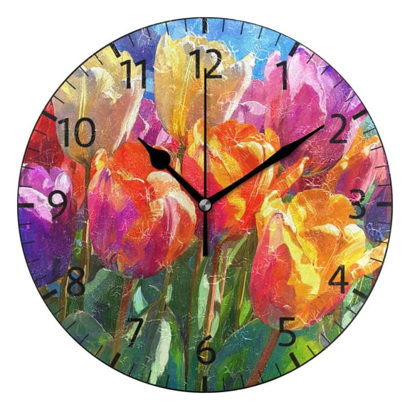 YAZAOO Decorative Wall Clock Size:25cm Cheerful Flower Parade Design Pattern Clock
