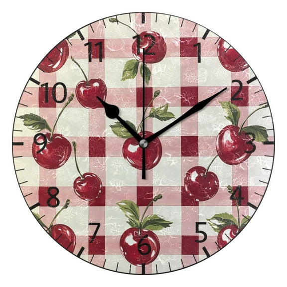 YAZAOO Decorative Wall Clock Size：25cm Cherry Delight Design Pattern Clock