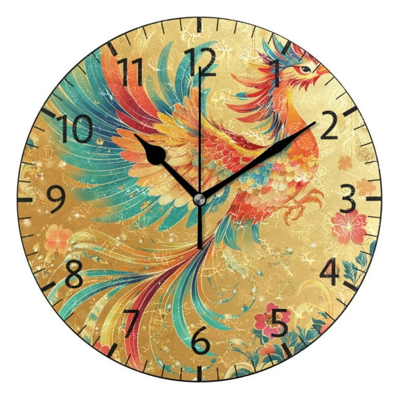 YAZAOO Decorative Wall Clock Size:25cm Colorful Phoenix Design Pattern Clock
