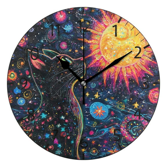 YAZAOO Decorative Wall Clock Size：25cm Cosmic Cat Design Pattern Clock