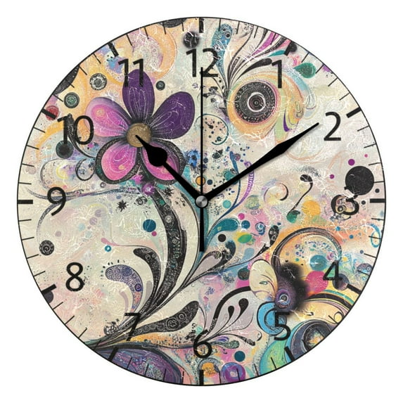 YAZAOO Decorative Wall Clock Size：25cm Cosmic Floral Dance Design Pattern Clock