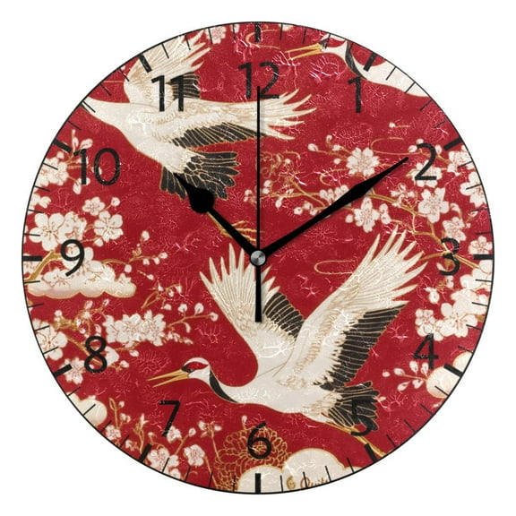 YAZAOO Decorative Wall Clock Size:25cm Crane Dance Design Pattern Clock