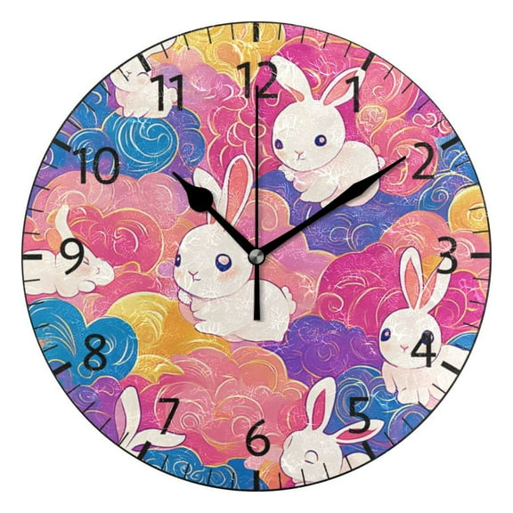 YAZAOO Decorative Wall Clock Size：25cm Cute Rabbit Design Pattern Clock