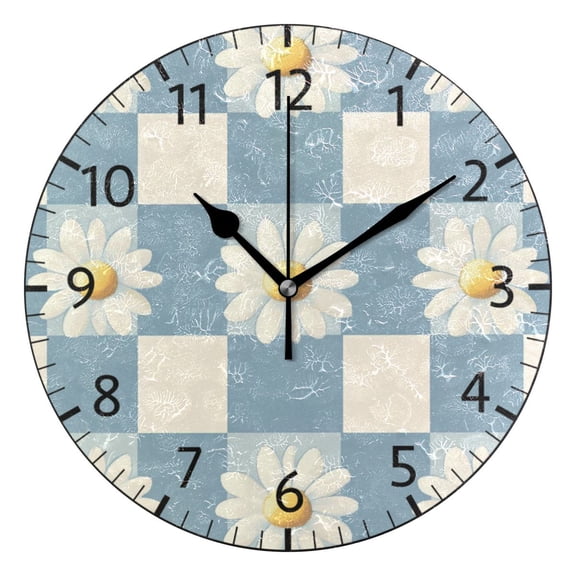 YAZAOO Decorative Wall Clock Size：25cm Daisy Delight on Blue Design Pattern Clock