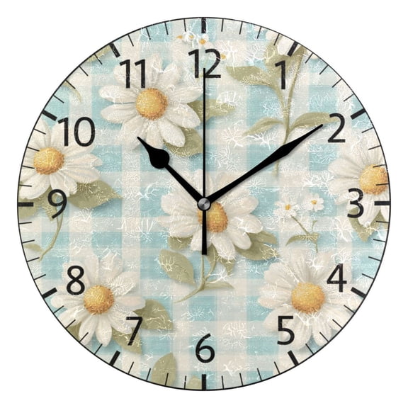 YAZAOO Decorative Wall Clock Size：25cm Daisy Delight on Plaid Design Pattern Clock