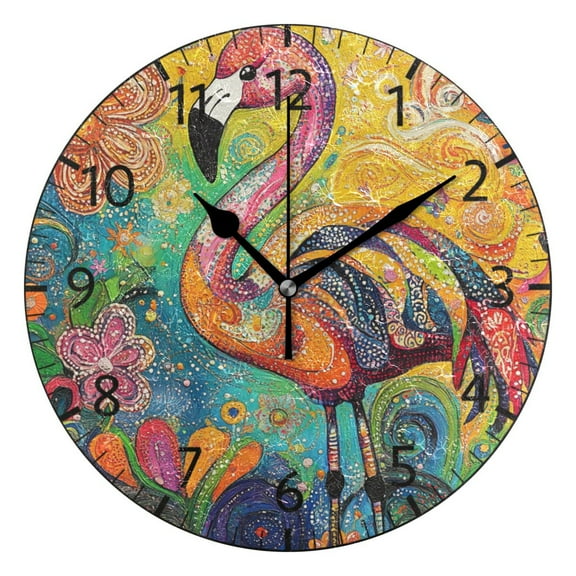 YAZAOO Decorative Wall Clock Size:25cm Dancing Flamingo in Vibrant Bliss Design Pattern Clock