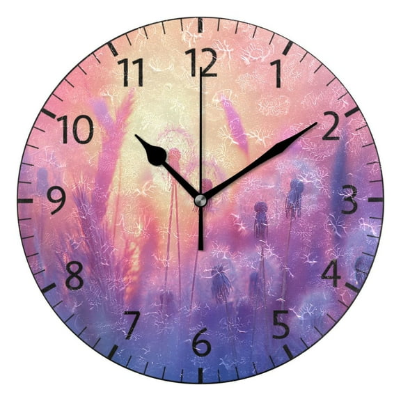 YAZAOO Decorative Wall Clock Size：25cm Dandelions at Sunset Blurred Design Pattern Clock