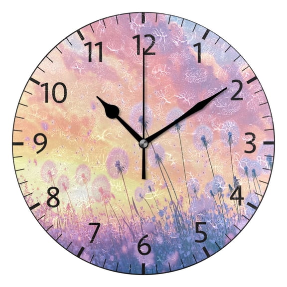 YAZAOO Decorative Wall Clock Size：25cm Dandelions in Colorful Field Design Pattern Clock