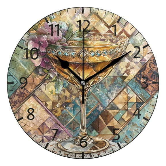 YAZAOO Decorative Wall Clock Size：25cm Decorative Cocktail Glass Illustration Design Pattern Clock