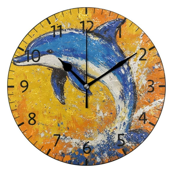 YAZAOO Decorative Wall Clock Size:25cm Dolphin Dance Design Pattern Clock