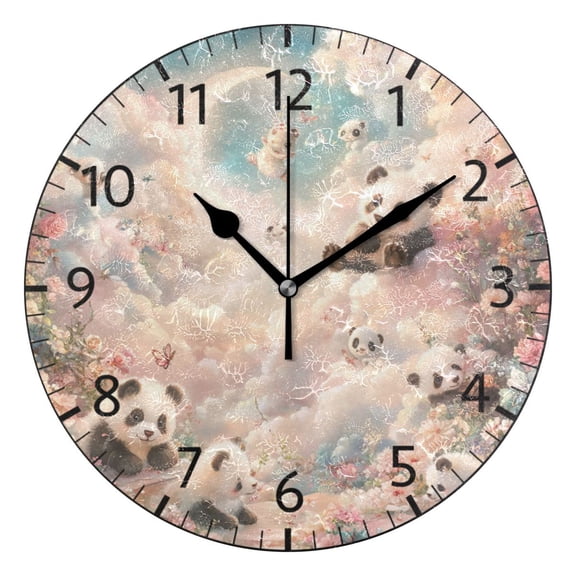 YAZAOO Decorative Wall Clock Size：25cm Dreamy Panda Paradise Design Pattern Clock