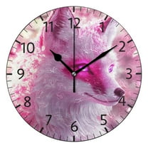 YAZAOO Decorative Wall Clock Size：25cm Elegant White Fox in Blossoms Design Pattern Clock