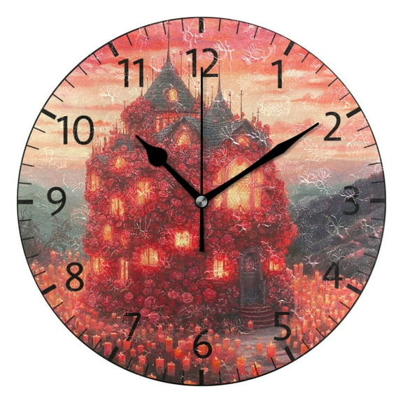 YAZAOO Decorative Wall Clock Size：25cm Enchanted Castle with Candles Design Pattern Clock
