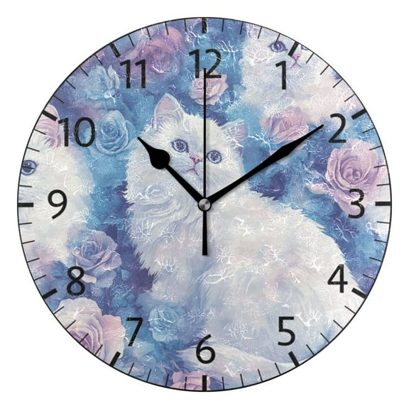 YAZAOO Decorative Wall Clock Size：25cm Enchanted Feline Flora Design Pattern Clock