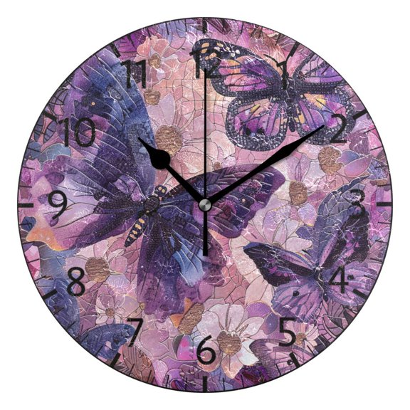 YAZAOO Decorative Wall Clock Size:25cm Enchanting Butterflies in Bloom Design Pattern Clock