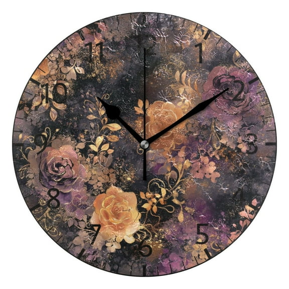 YAZAOO Decorative Wall Clock Size:25cm Ethereal Roses Design Pattern Clock