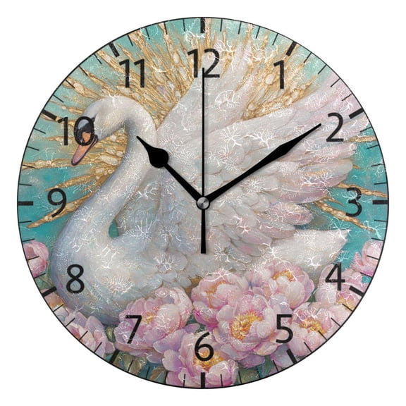 YAZAOO Decorative Wall Clock Size：25cm Ethereal Swan Majesty Design Pattern Clock