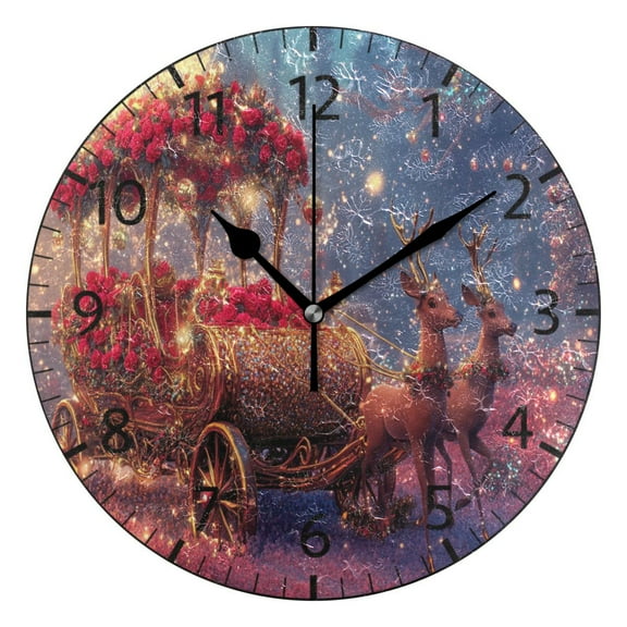 YAZAOO Decorative Wall Clock Size：25cm Fantasy Carriage with Reindeer Design Pattern Clock