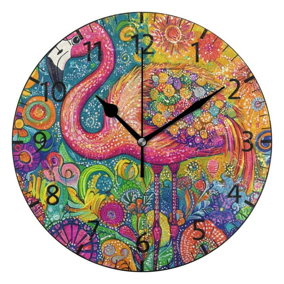 YAZAOO Decorative Wall Clock Size:25cm Flamingo Festivity Design Pattern Clock