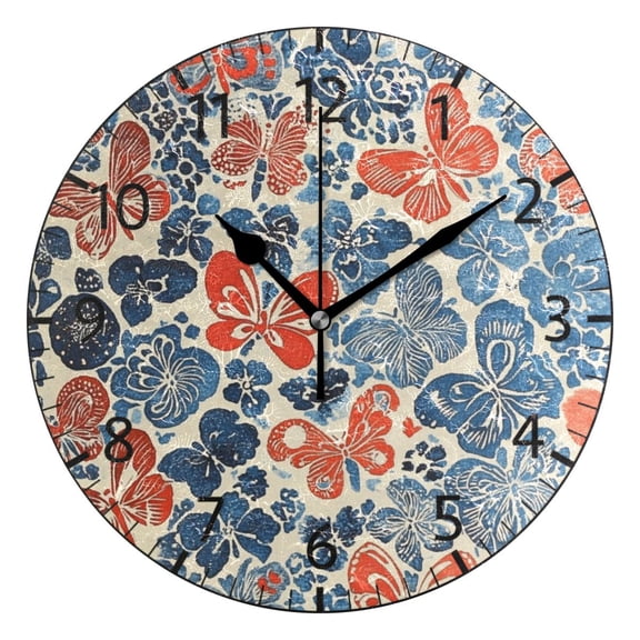 YAZAOO Decorative Wall Clock Size:25cm Floral Butterfly Dance Design Pattern Clock