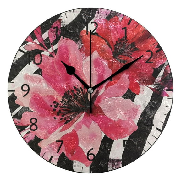 YAZAOO Decorative Wall Clock Size：25cm Floral Dance on Stripes Design Pattern Clock