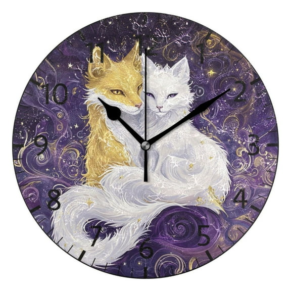 YAZAOO Decorative Wall Clock Size：25cm Foxes in Cosmic Harmony Design Pattern Clock