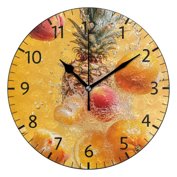 YAZAOO Decorative Wall Clock Size:25cm Fruits Splashing in Water Design Pattern Clock