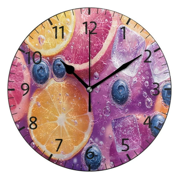 YAZAOO Decorative Wall Clock Size:25cm Fruits and Ice in Water Design Pattern Clock