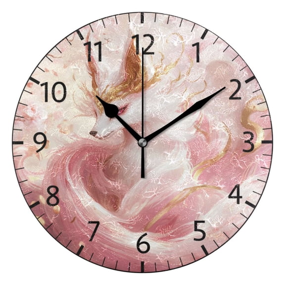 YAZAOO Decorative Wall Clock Size：25cm Gilded Fox in Bloom Design Pattern Clock