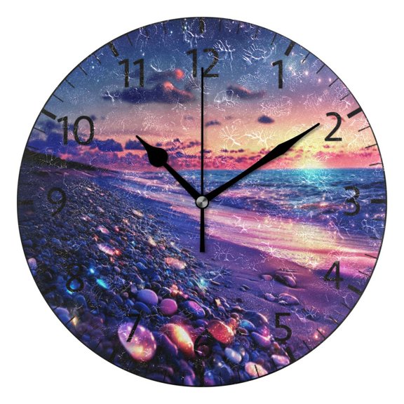 YAZAOO Decorative Wall Clock Size：25cm Glowing Stones on Colorful Beach Design Pattern Clock