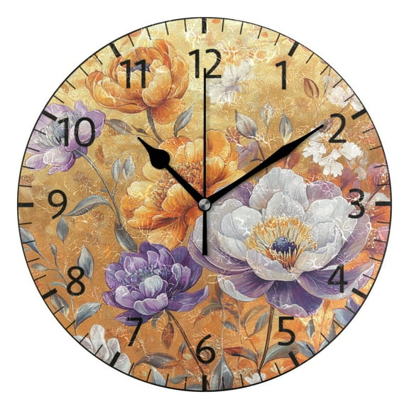 YAZAOO Decorative Wall Clock Size：25cm Golden Blossom Garden Design Pattern Clock