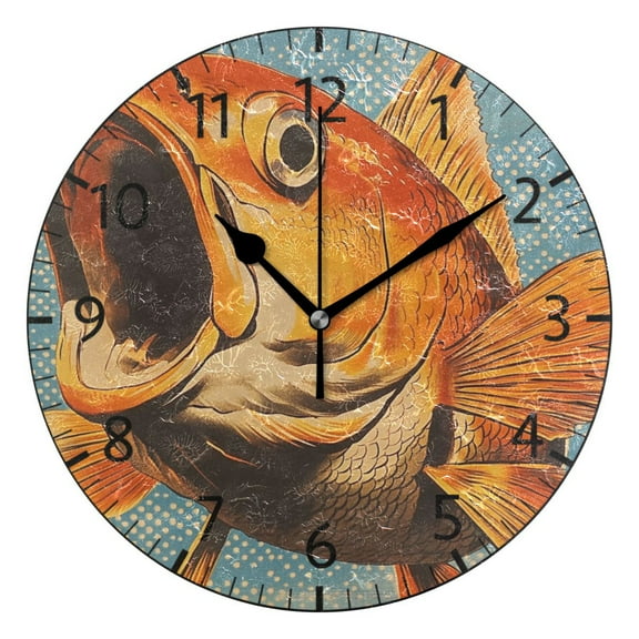 YAZAOO Decorative Wall Clock Size:25cm Golden Fish in A Dreamy Blue Ocean Design Pattern Clock