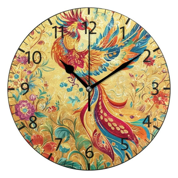YAZAOO Decorative Wall Clock Size:25cm He Phoenix Reborn Design Pattern Clock