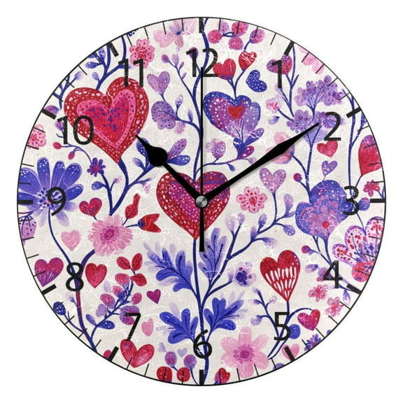 YAZAOO Decorative Wall Clock Size：25cm Heart Garden Design Pattern Clock