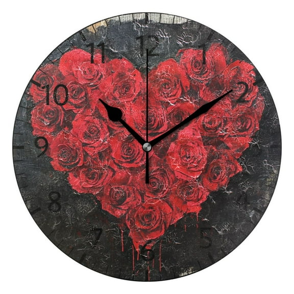 YAZAOO Decorative Wall Clock Size:25cm Heart Of Roses Design Pattern Clock