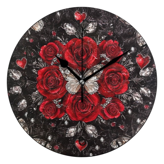YAZAOO Decorative Wall Clock Size：25cm Heartfelt Blooms Design Pattern Clock