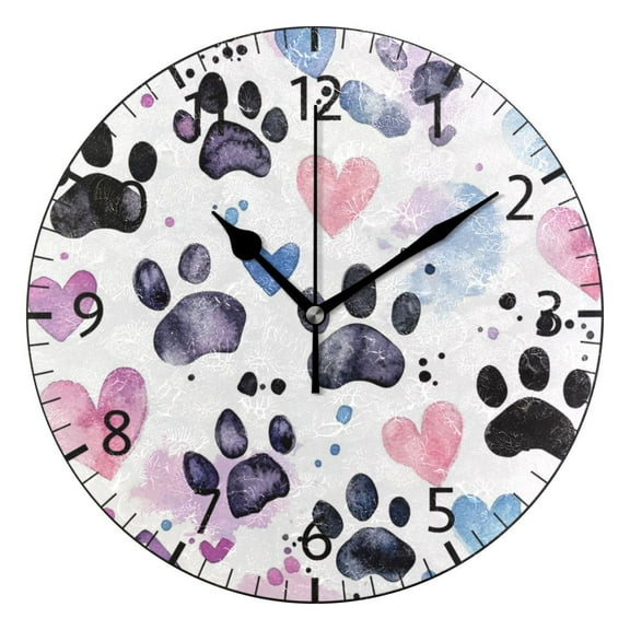 YAZAOO Decorative Wall Clock Size：25cm Heartfelt Pawprints Design Pattern Clock