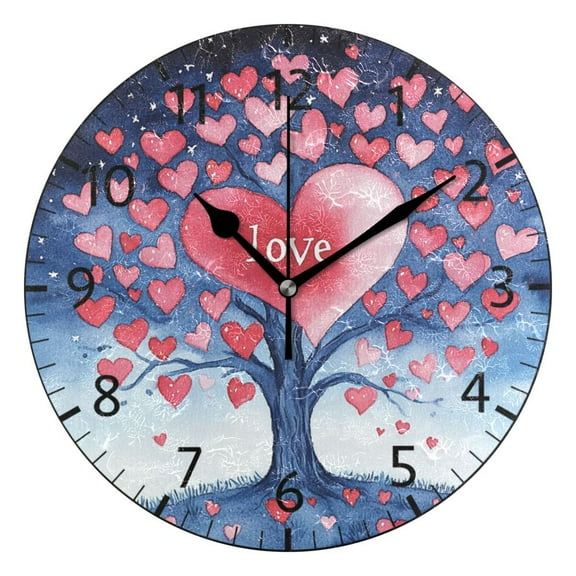 YAZAOO Decorative Wall Clock Size：25cm Heartfelt Tree Of Love Design Pattern Clock