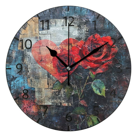 YAZAOO Decorative Wall Clock Size:25cm Hearts in Bloom Design Pattern Clock