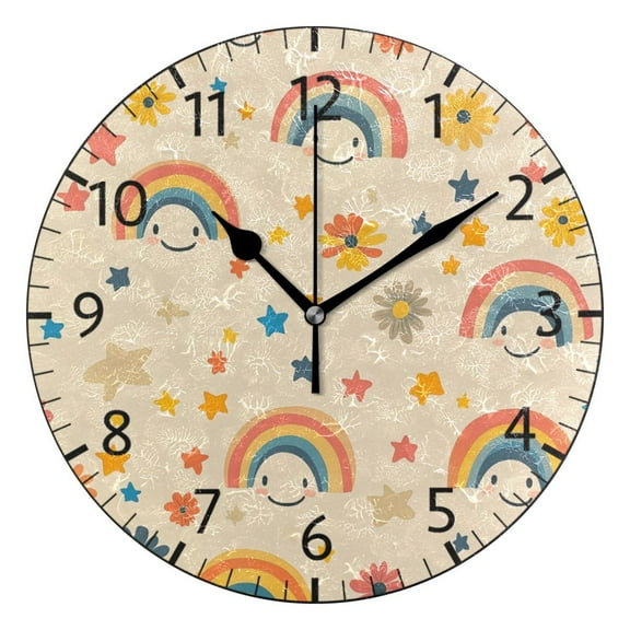 YAZAOO Decorative Wall Clock Size：25cm Joyful Rainbows Design Pattern Clock