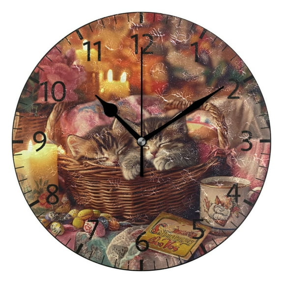 YAZAOO Decorative Wall Clock Size:25cm Kittens Playing in Sewing Room Design Pattern Clock