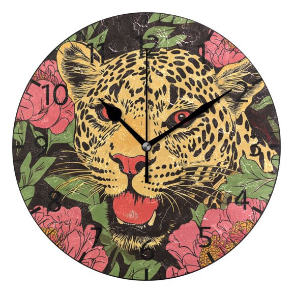 YAZAOO Decorative Wall Clock Size：25cm Leopard Among Design Pattern Clock