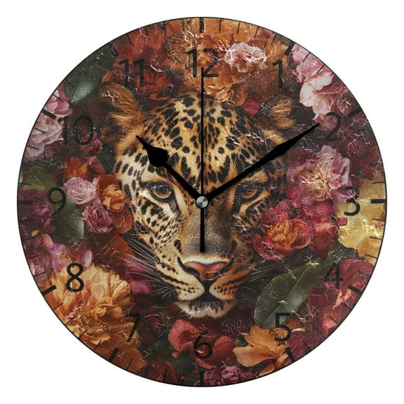 YAZAOO Decorative Wall Clock Size：25cm Leopard in Bloom Design Pattern Clock