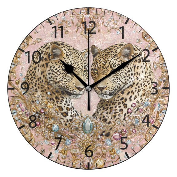 YAZAOO Decorative Wall Clock Size：25cm Leopards with Jewelry Design Pattern Clock