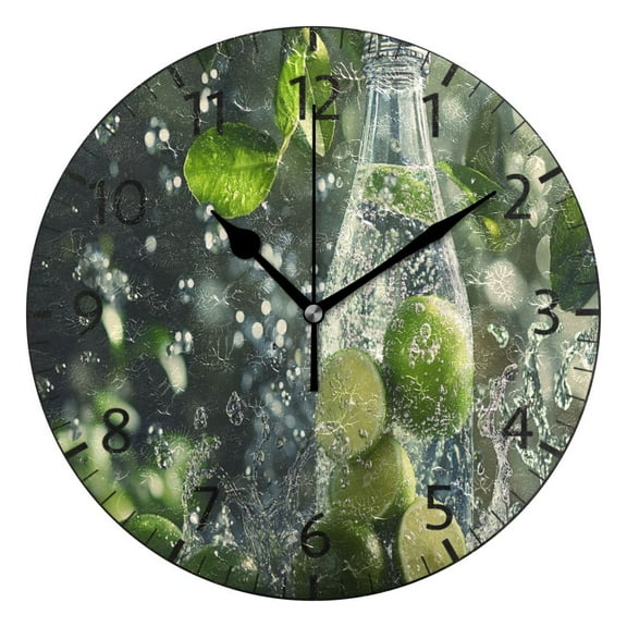 YAZAOO Decorative Wall Clock Size:25cm Lime Slices in Sparkling Water Design Pattern Clock