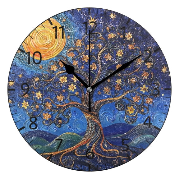 YAZAOO Decorative Wall Clock Size：25cm Moonlit Blossoms Design Pattern Clock