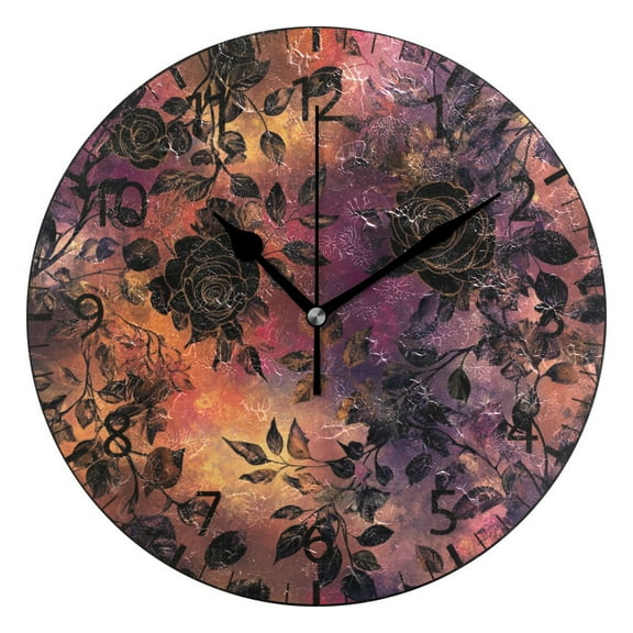 YAZAOO Decorative Wall Clock Size：25cm Mystical Blooms Design Pattern Clock
